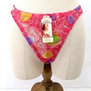 VTG Mesh String Bikini Thong Panties Size 7 Large Pink 80s 90s Sheer Sissy NWT